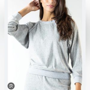 Suzie Kondi dove grey beach terry raglan Sleeve top sweatshirt
